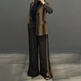 thumbnail image 5 of Wancir Blazer Sets Women 2 Piece Outfits Striped Long Sleeve Collar Button Down Shirt Blouse and High Waist Wide Leg Pants Sets, 5 of 6