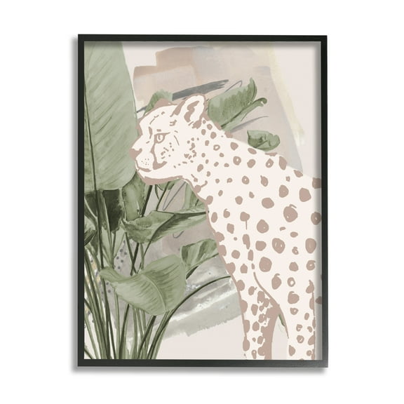 Stupell Industries Modern Cheetah & Palms Animals & Insects Painting Black Framed Art Print Wall Art, 11 x 14