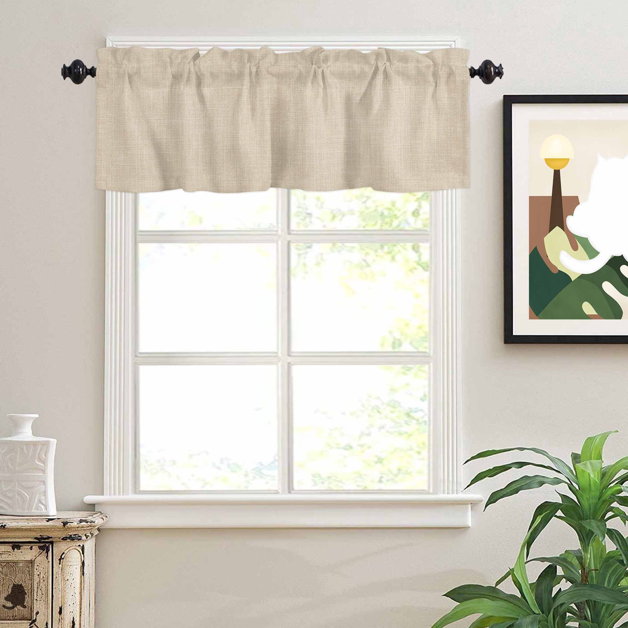 Vintage Linen Valances for Windows Pastoral Beige Linen Texture Farmhouse Rod Pocket Curtain Valance Window Treatment Short Curtains for Kitchen Living Room, 54"x18"