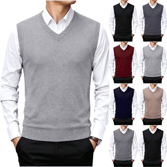 Zeijnsda Sweater Vests for Men Classic V-Neck Pullover Knitted Vests Spring Autumn Daily Matching Tank Tops Solid Color Sleeveless Waistcoat Tops