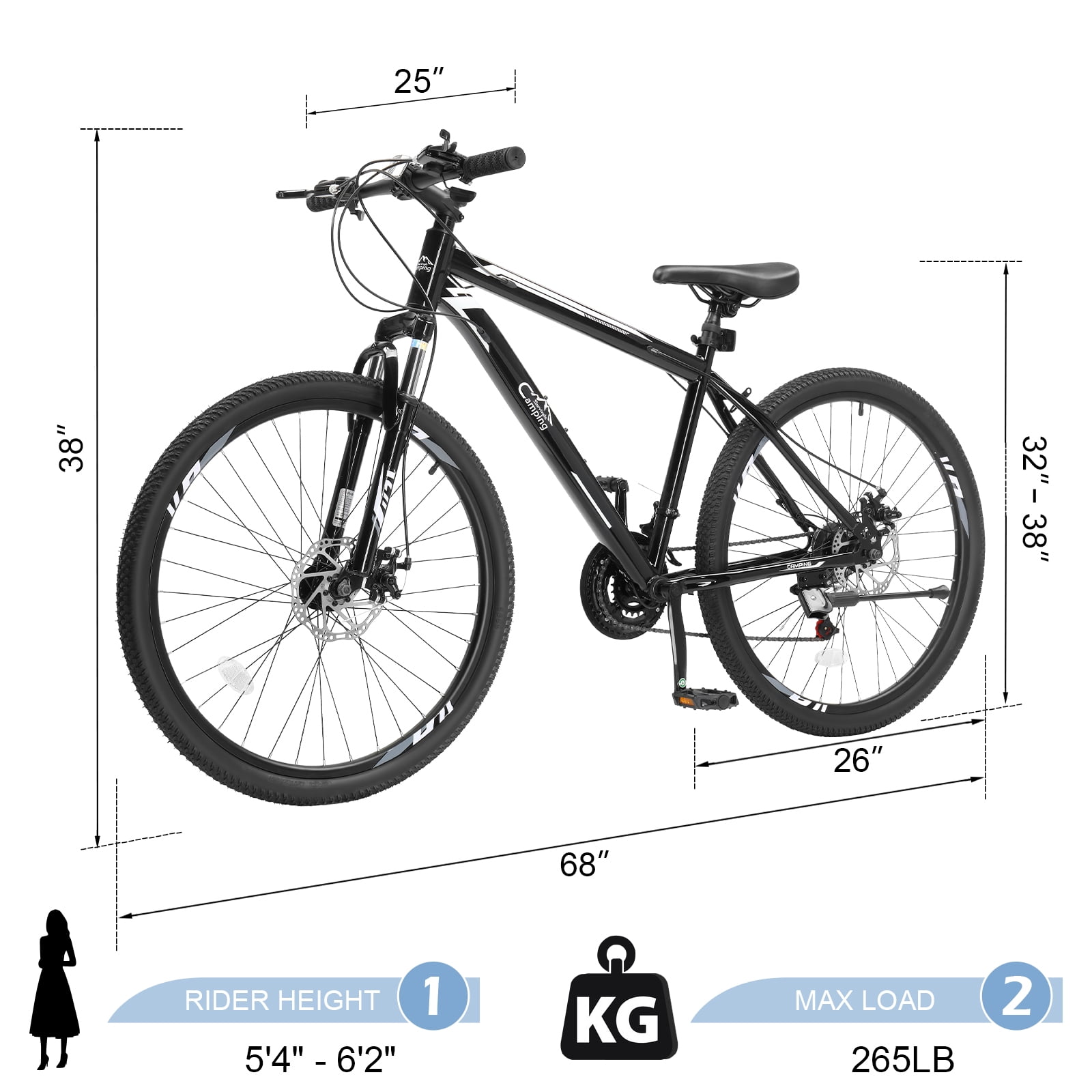 Ktaxon 26 inch Mountain Bike for Adult, 21 Speed Fits Riders 5'0"+, Adult Ages 14+, Mens Bike, Unisex, Black