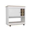 thumbnail image 2 of Camelia Bar Cart,Lower Panel,Six Bottle Cubbies,One Cabinet-Light Oak,White,Multicolor Particle Board Furniture Dining Kitchen Islands Carts, 2 of 7