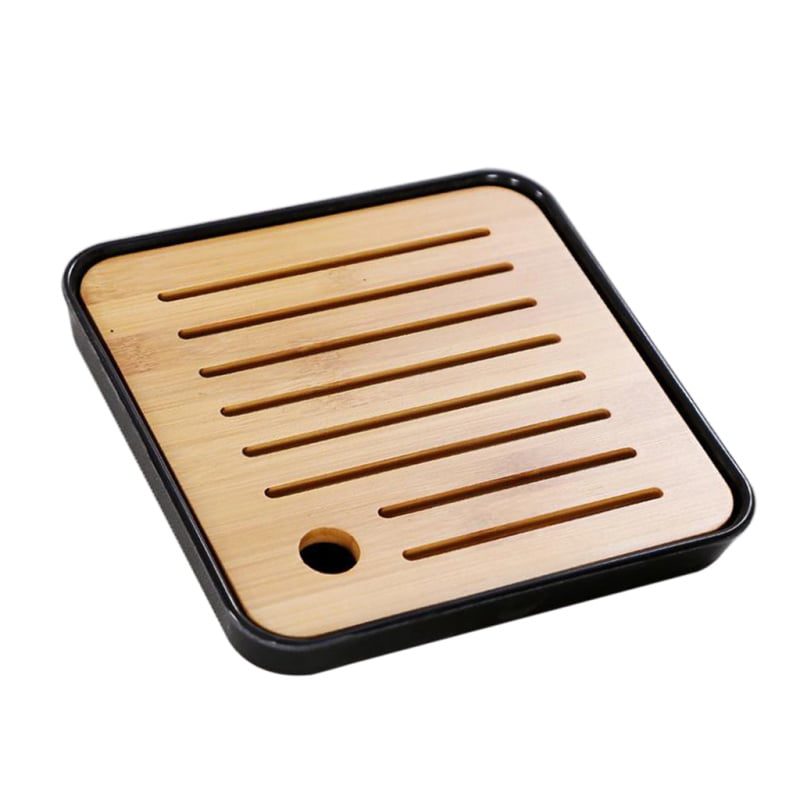 Square Bamboo Gongfu Tea Table Ceremony Serving Tray with Melamine Chassis 