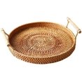 thumbnail image 1 of 9.45In Rattan Storage Tray Round Basket Wicker Basket Storage Tray With Handle 3 Size Fruit Food Round Basket Display Hand-Woven Rattan Tray, 1 of 7