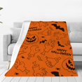 thumbnail image 2 of 1pc & Spooky Black & Orange Flannel Blanket - Soft Warm All-Season Bat,, Mummy, Frankenstein & Candy Corn Design, Halloween Quilt Cover, Gothic Blanket, Wicked Comforter, Goth Blanket, Gothic Comfort, 2 of 10