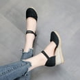 thumbnail image 4 of Lovskoo 2024 Womens Espadrilles Wedge Sandals Platform Round Toe Closed Toe Ankle Strap Lace Up Summer Shoes Black, 4 of 7
