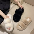 thumbnail image 4 of YAZI Open Toe Slippers for Women , Plush Fluffy Furry Fleece House Indoor or Outdoor Ladies’ Slide Slippers, 4 of 9