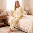 thumbnail image 7 of Cethrio Girls Cotton Pajama Sets, Long Sleeve 2 Piece Soft Casual Kids' Summer Sleepwear Beige Size 3-4T, 7 of 7