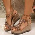 thumbnail image 6 of IUJSOY Wedge Sandals for Women Platform T-Strap Rhinestone Butterfly Elastic Ankle Strap Sandals, 6 of 9