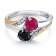 thumbnail image 2 of Gem Stone King 10K Yellow Gold and 925 Silver Black Sapphire and Red Ruby and White Lab Grown Diamond Accent Engagement Ring for Women (1.27 Cttw, Gemstone September Birthstone, Round 5MM, Size 7), 2 of 4