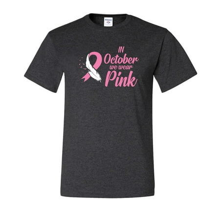 In October We Wear Pink Breast Cancer Awareness Survivor Mens T-shirts   Heather Black  2XL