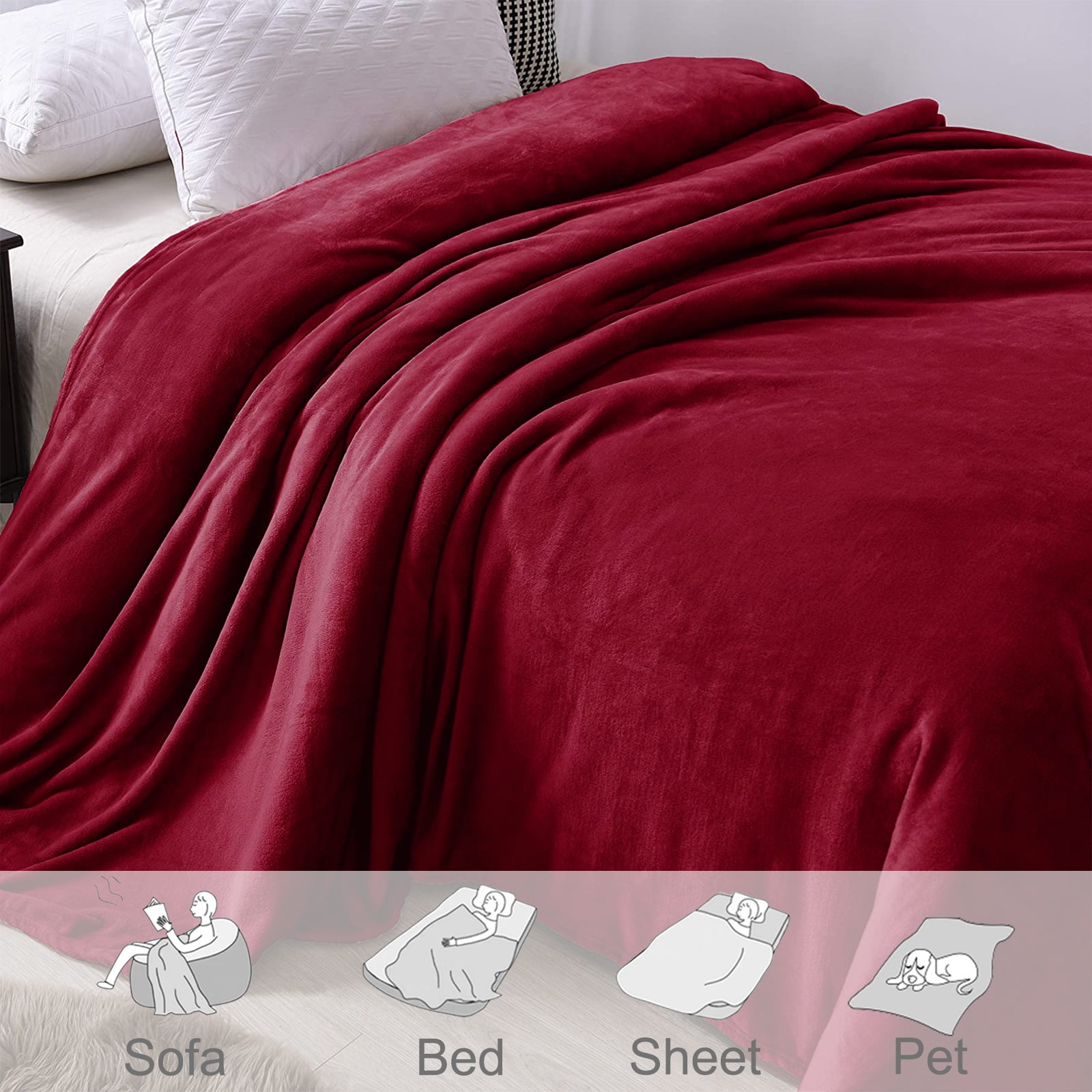Exclusivo Mezcla Twin Size Flannel Fleece Velvet Plush Bed Blanket as Bedspread, Coverlet, Bed Cover (60"x80", Burgundy)