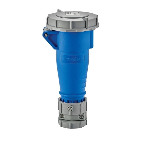 Eaton Arrow Hart AH420C9W Water-Tight Pin and Sleeve Connector, 20A, 250V, 3 Pole, 4 Wire, Grounding, 3-Phase, Watertight, Blue Nylon, Female, IP69K & IP67