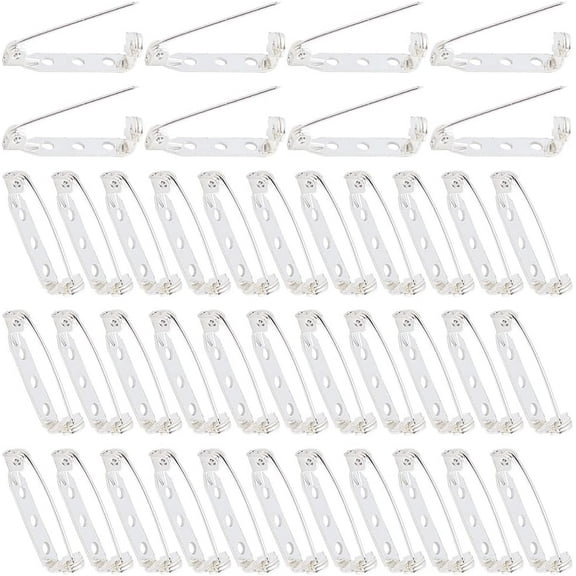 1 Set 1 Box 120Pcs 27mm Brooch Safety Pins Silver Bar Pin Backs Locking Brooch Pins Brooch Backing Badge Findings with Holes for DIY Name Tags Jewelry Crafts Corsage Badge Jewelry Making Supplies