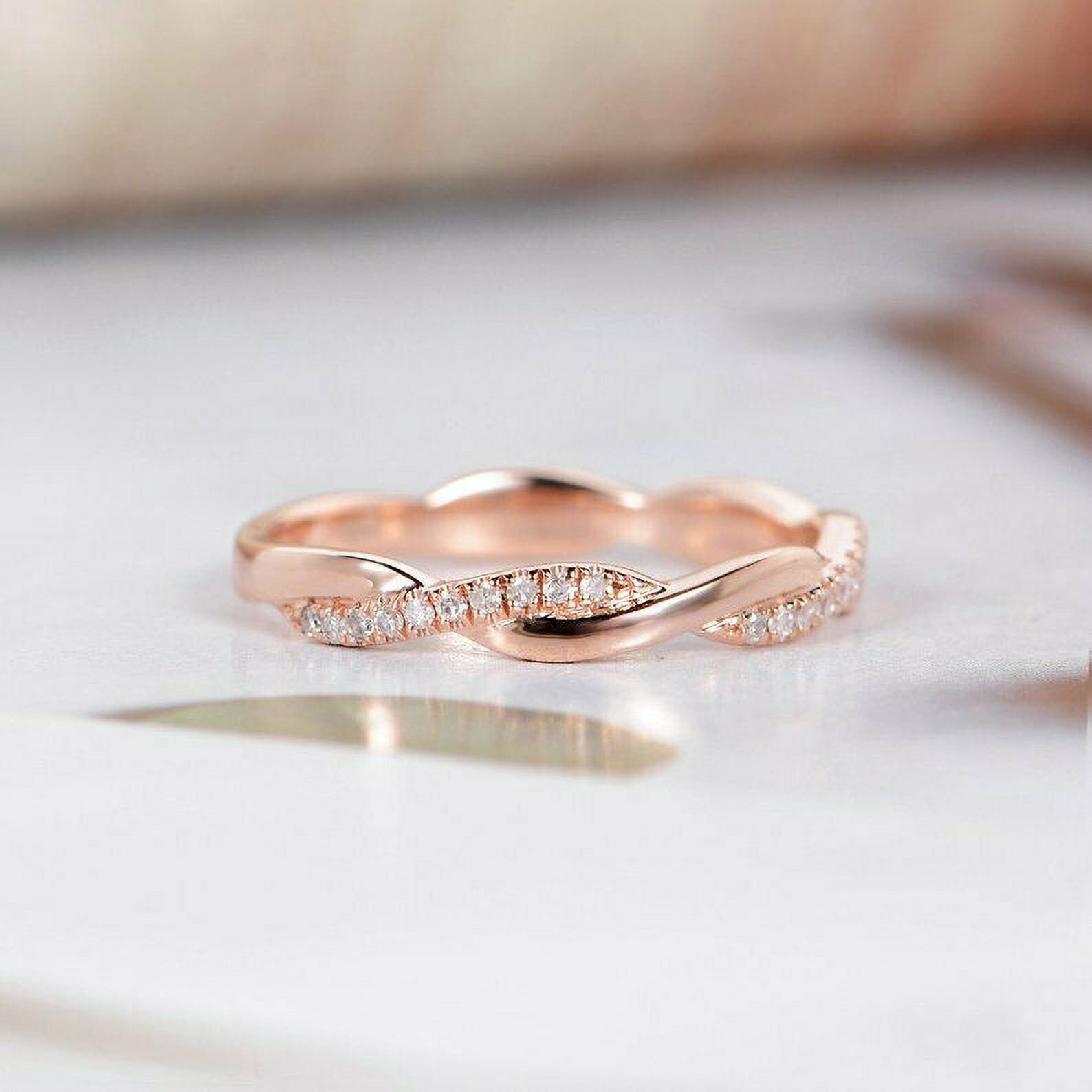 HeartsAndYou 1ct Round Cut Moissanite Engagement Ring for Women Twisted Rope Infinity 18k Rose Gold Over Silver