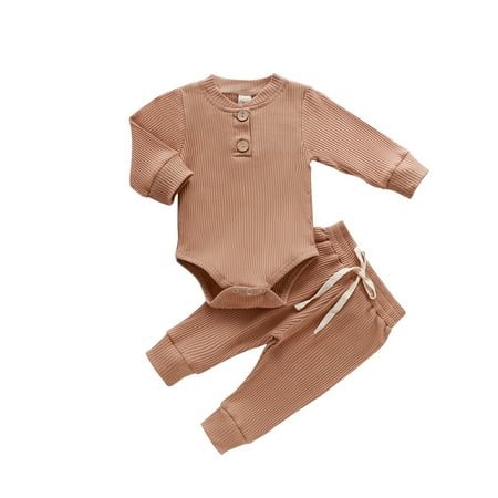 

jaweiw Newborn Baby Girl Boy Fall Clothes 3 6 12 18 24 Months Outfits Long Sleeve Knitted Cotton Romper Pants Infant Winter Sets