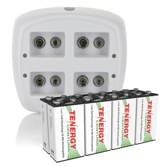 Tenergy TN136 9V Charger And 8 Pack Centura 9V Rechargeable Batteries, 200mAh Nimh Battery