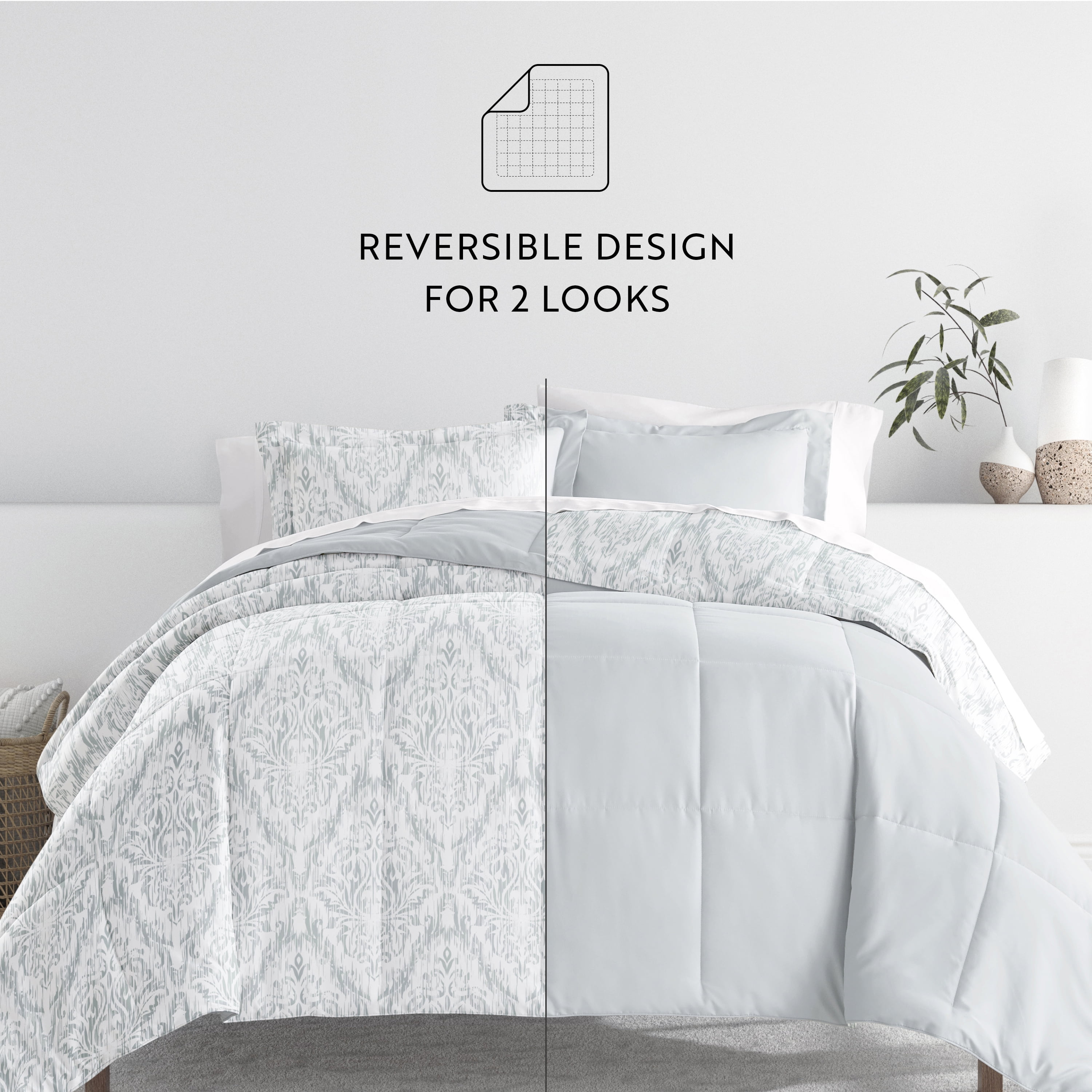 Noble Linens 7 Piece Bedding Bundle, Microfiber Patterned Comforter and Sheet Set, King