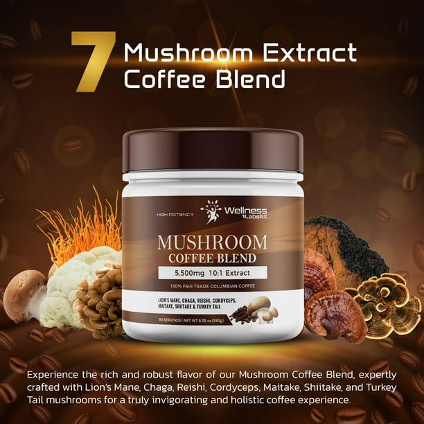 LYFE Organic Instant Decaf Mushroom Coffee, 40 Servings – Lion's Mane, Chaga, Cordyceps & Turkey Tail