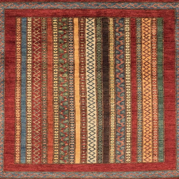 Ahgly Company Indoor Square Abstract Orange Brown Abstract Area Rugs, 3' Square