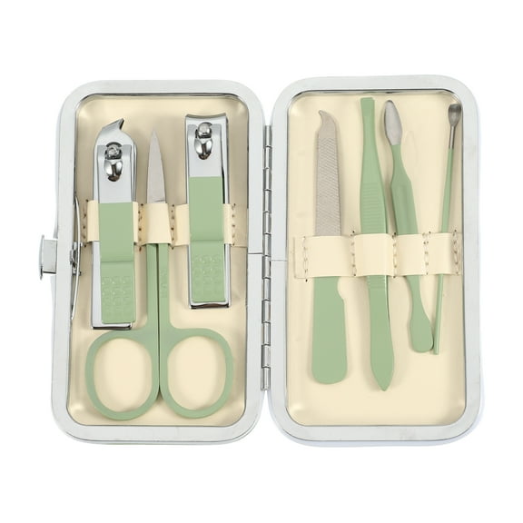 Unique Bargains 1 Set Manicure Nail Clippers Stainless Steel Manicure Kit 7 in 1 Manicure Pedicure Care Tools Green