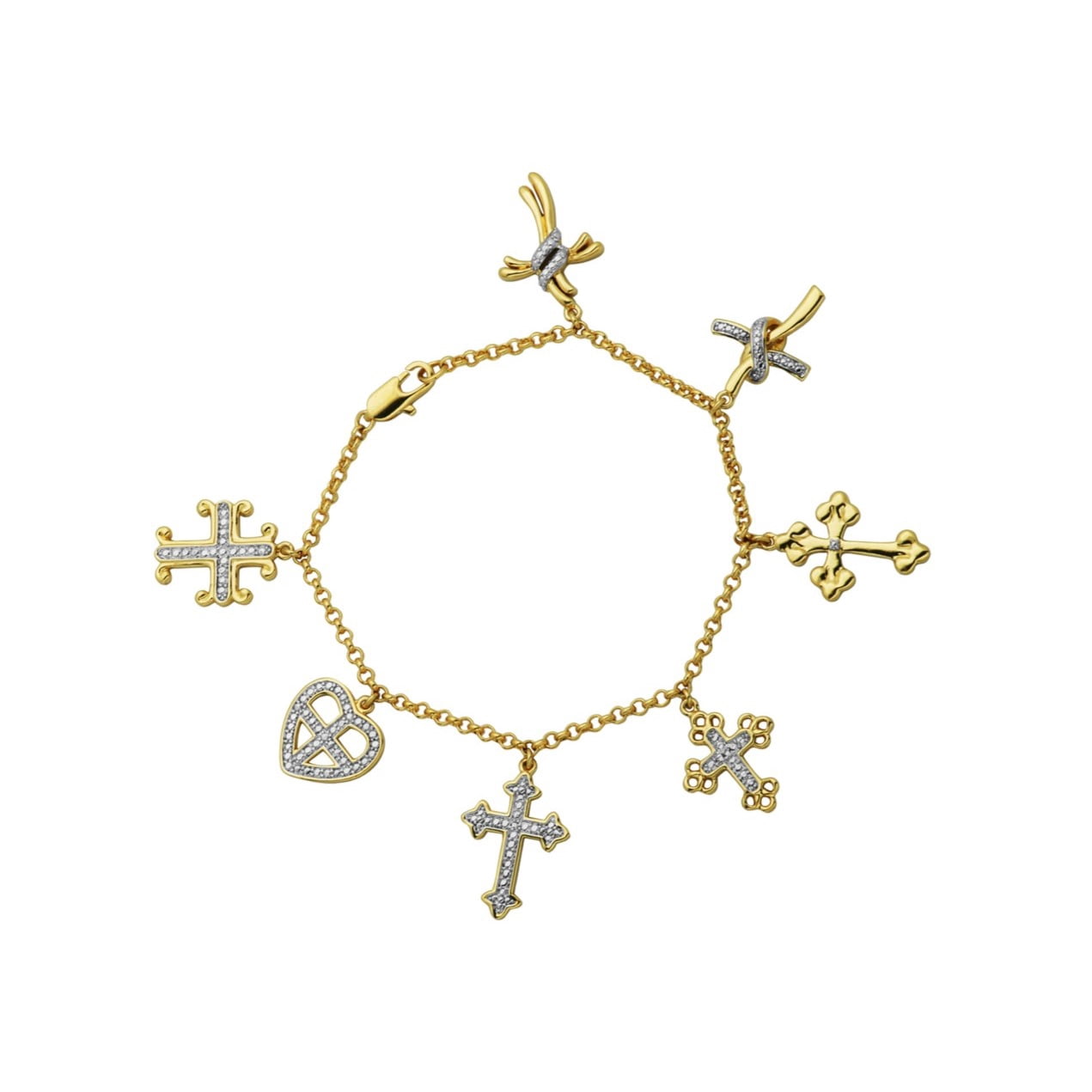 Forever Facets Diamond Accent 2-Piece Stacking Bracelet Set in 18k Yellow Gold over Bronze, Adult Female