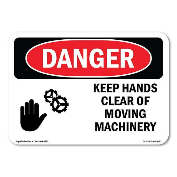 SignMission OS-DS-D-35-L-1392-10PK OSHA Danger Sign - Keep Hands Clear Of Moving Machinery