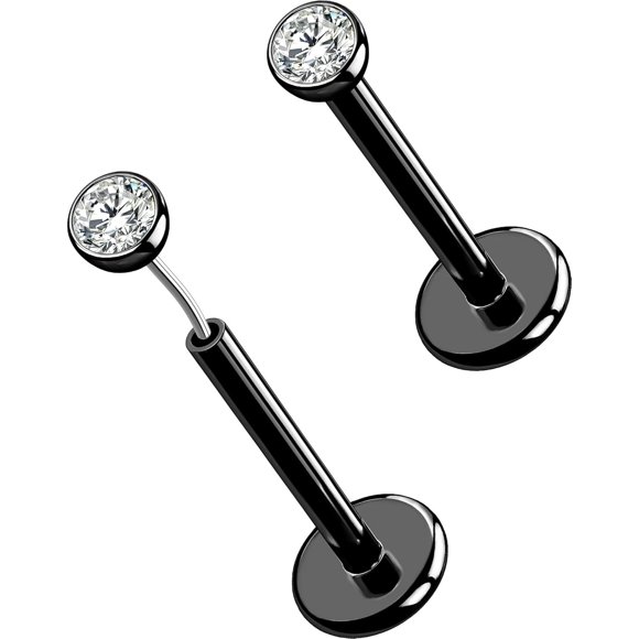2Pcs 20G/18G/16G G23 Titanium Threadless Nose Stud Earrings Flat Back Tiny CZ Small Nose Helix Cartilage Tragus Conch Labret Medusa Monroe Piercing Jewelry for Women Men Black 2pcs, 18g 8mm, 2.5mm cz