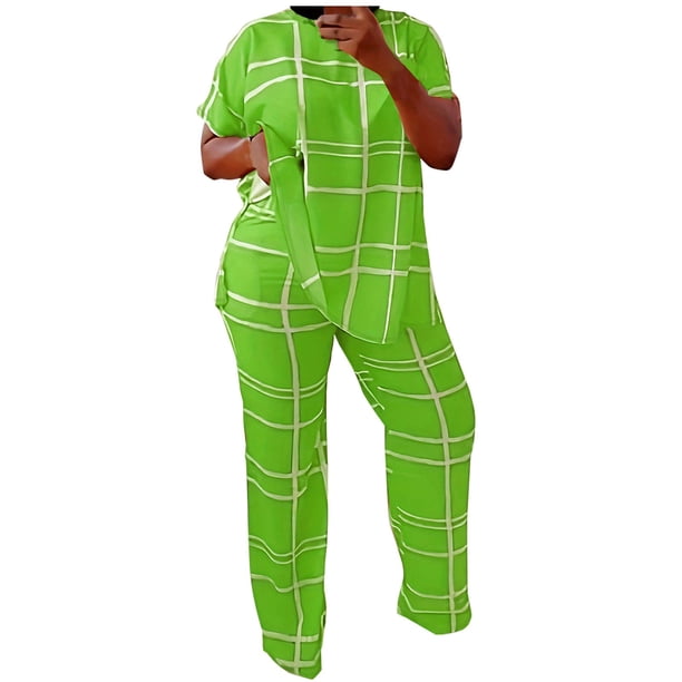 Conjunto Corto para las Mujeres Casual Suelto Impreso Pantalones de Bolsillo Y Blusa de Manga Corta, Cuello Redondo Conjunto para Diario