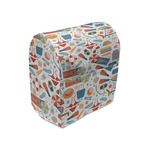 Flip Flop Stand Mixer Cover, Absurd Design of Swimming Theme Slippers Snorkeling Bikini and Towels, Kitchen Appliance Organizer Bag Cover with Pockets, 5 Quarts, Multicolor, by Ambesonne