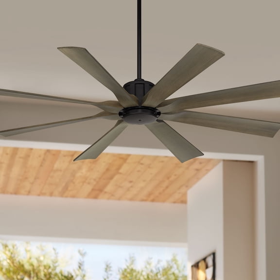 60" Possini Euro Design Defender Industrial Rustic Indoor Outdoor Ceiling Fan Remote Matte Black Weathered Oak Damp Rated Patio