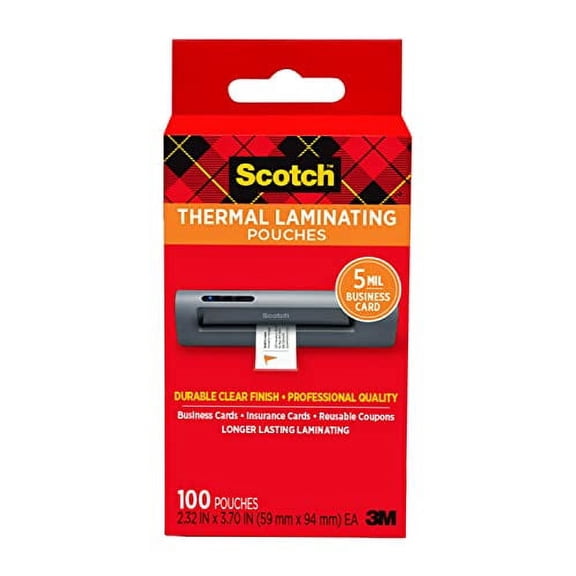 Scotchâ„¢ TP5851-100 Thermal Laminating Pouches, Business Card, 2 5/16" x 3 7/10", Pack Of 100