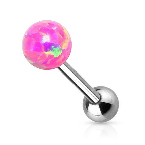 Tongue Ring Opalite Ball 14GA Internally Threaded Surgical Steel Barbell