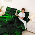 thumbnail image 4 of Manfei Green Neon Honeycomb Queen Sheets, Glowing 3D Hexagon Queen Sheet Sets, Black Reversible 4pcs1 Flat Sheet + 1 Fitted Sheet + 2 Pillowcases, 4 of 6