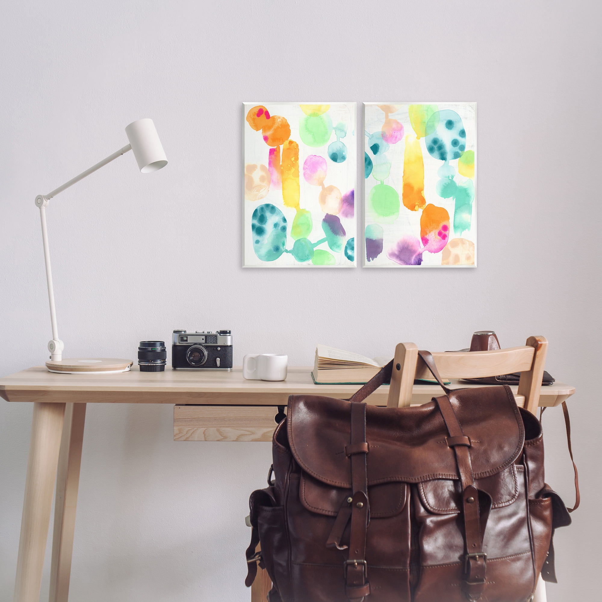 Stupell Industries Neon Colorful Abstract Shapes Abstract Painting Unframed Art Print Wall Art, 11 x 14, Set of 2