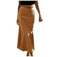 thumbnail image 5 of vigerkar Women's Elegant Vintage Velvet Midi Skirt Flowy Panel Design Pleated Maxi Skirt Brown, 4XL, 5 of 8