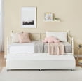 thumbnail image 3 of Tamaño individual daybed trundle-metal tamaño individual trundle marco cama sofa marco cama sala estar dorm apartment no necesita colchón base space saving heavy duty metal slats (blanca), 3 of 5