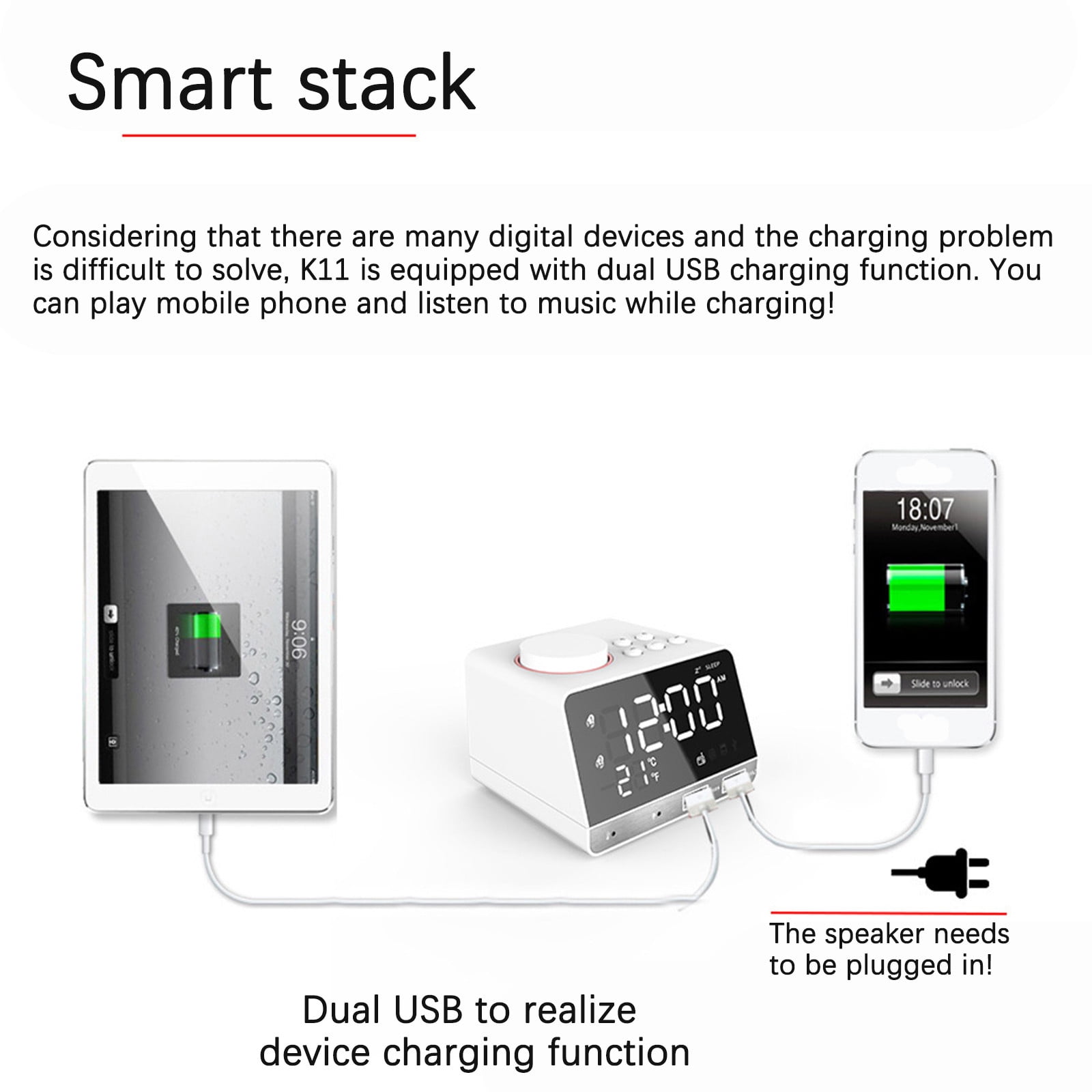 Bluetooth Speaker Alarm Clock Integrated Multi-Function Dual USB Power Supply Radio Home Bedside Card Audio-Home