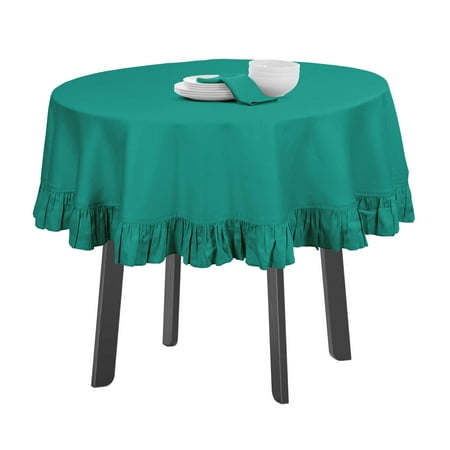 

Vargottam Cotton Table Linens Ruffle Tablecloth Round Table Cover Protector Solid Tablecloth Farmhouse Tabletop Washable Sea Green-69 Inches Diameter