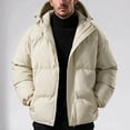 thumbnail image 2 of Winter Puffer Coat for Men Solid Color Warm Hooded Thick Coat Stand Collar Zip Up Padded Outerwear for Daily, 2 of 7