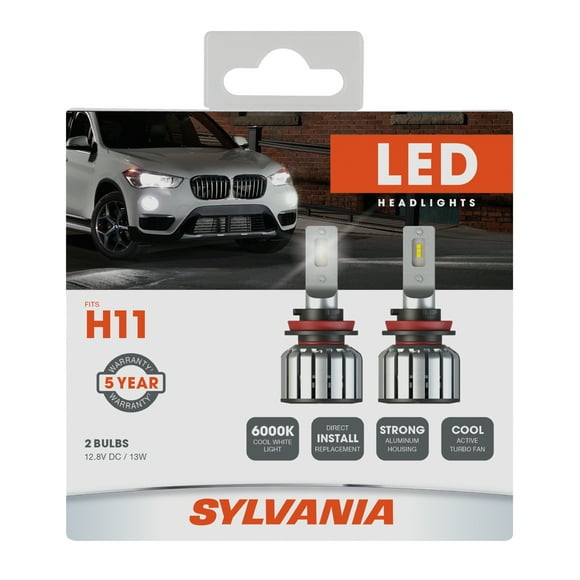 Sylvania H11 LED Powersport Headlight Bulbs | 6000K Cool White Light - 2 Pack