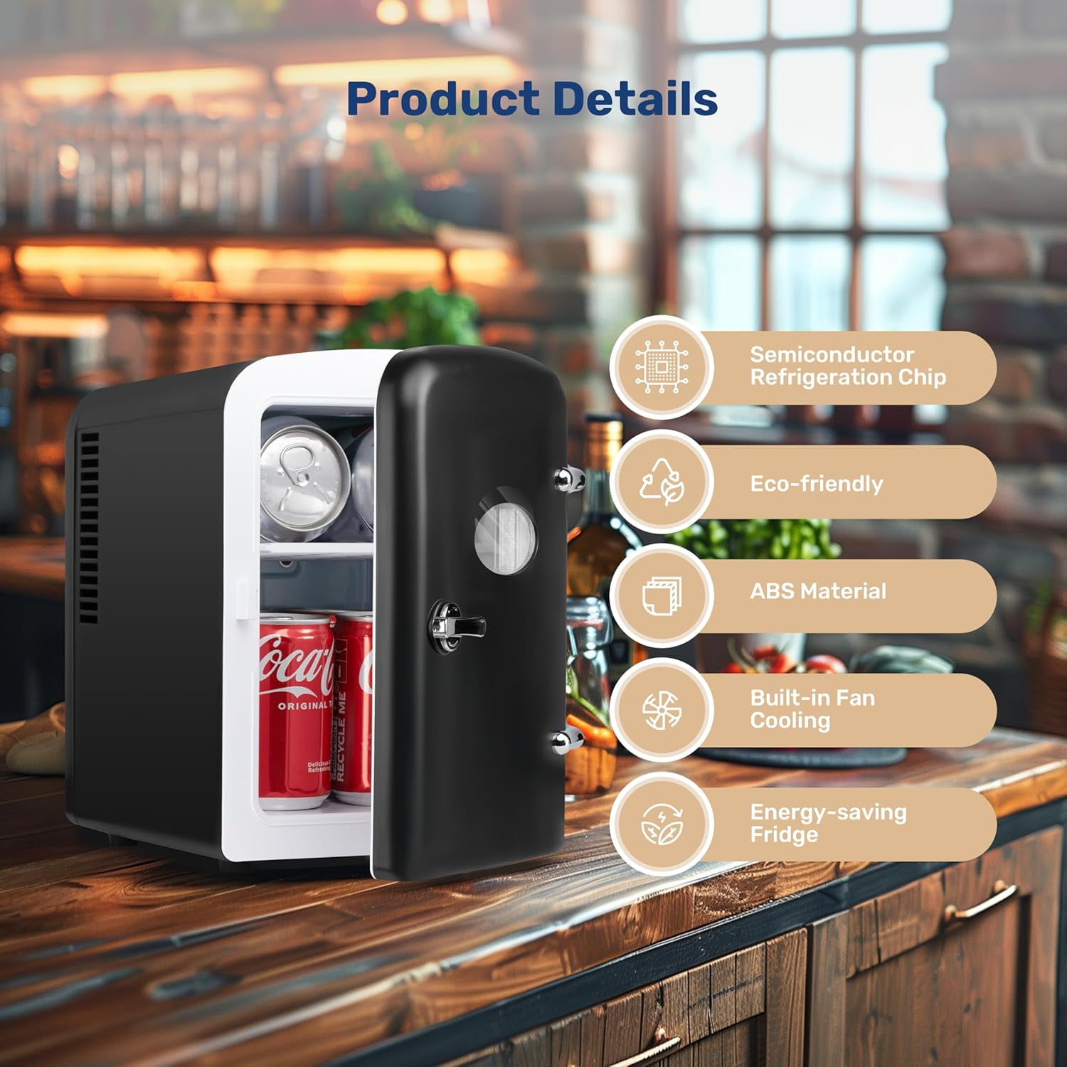 Simple Deluxe Black Mini Fridge – 4L Skincare & Beverage Cooler Warmer with Window, Aesthetic & Freon-Free
