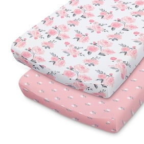 The Peanutshell Microfiber Soft Fits Standard Changing Pad Diaper Changing Pad Cover, 2 Pack, Pink Gray White