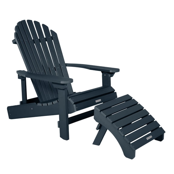 Highwood 2-pc King Hamilton Adirondack Set with 1 Folding Adirondack Ottoman - Folding and Reclining, Outdoor, Eco-friendly, Synthetic Wood