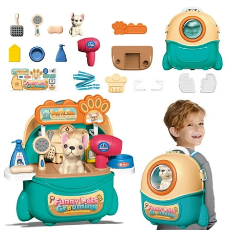 Jiakora Pet Care Play Set, Dog Grooming Toys with Puppy Carrier Feeding Dog Educational Toys for Toddler Kids Boys & Girls