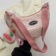 thumbnail image 4 of Bolso bandolera para mujer Bolso de hombro plisado de lona Color sólido con colgante (Rosa), 4 of 8