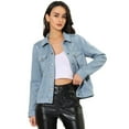 thumbnail image 1 of INSPIRE CHIC Women's Jackets Long Sleeve Faux Suede Trucker Motorcycle Jacket Light Blue S, 1 of 6