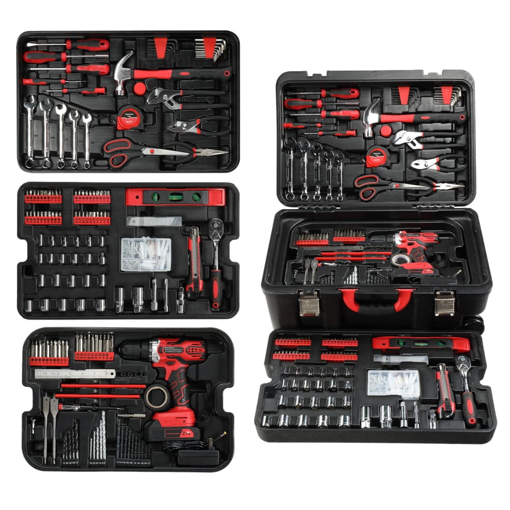 Tcbosik 599pcs Household Repair Tool Set with Rolling Trolley Case, Home Hand Tool Kit, General Tool Set for Homeowner, DIYer, Handyman, Black