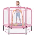 thumbnail image 3 of Arspjes 55'' Trampoline for Kids,Indoor Outdoor Mini Trampoline with Safety Enclosure Net and Balls,Small Trampoline Birthday Gifts for Boys and Girls,Pink, 3 of 8