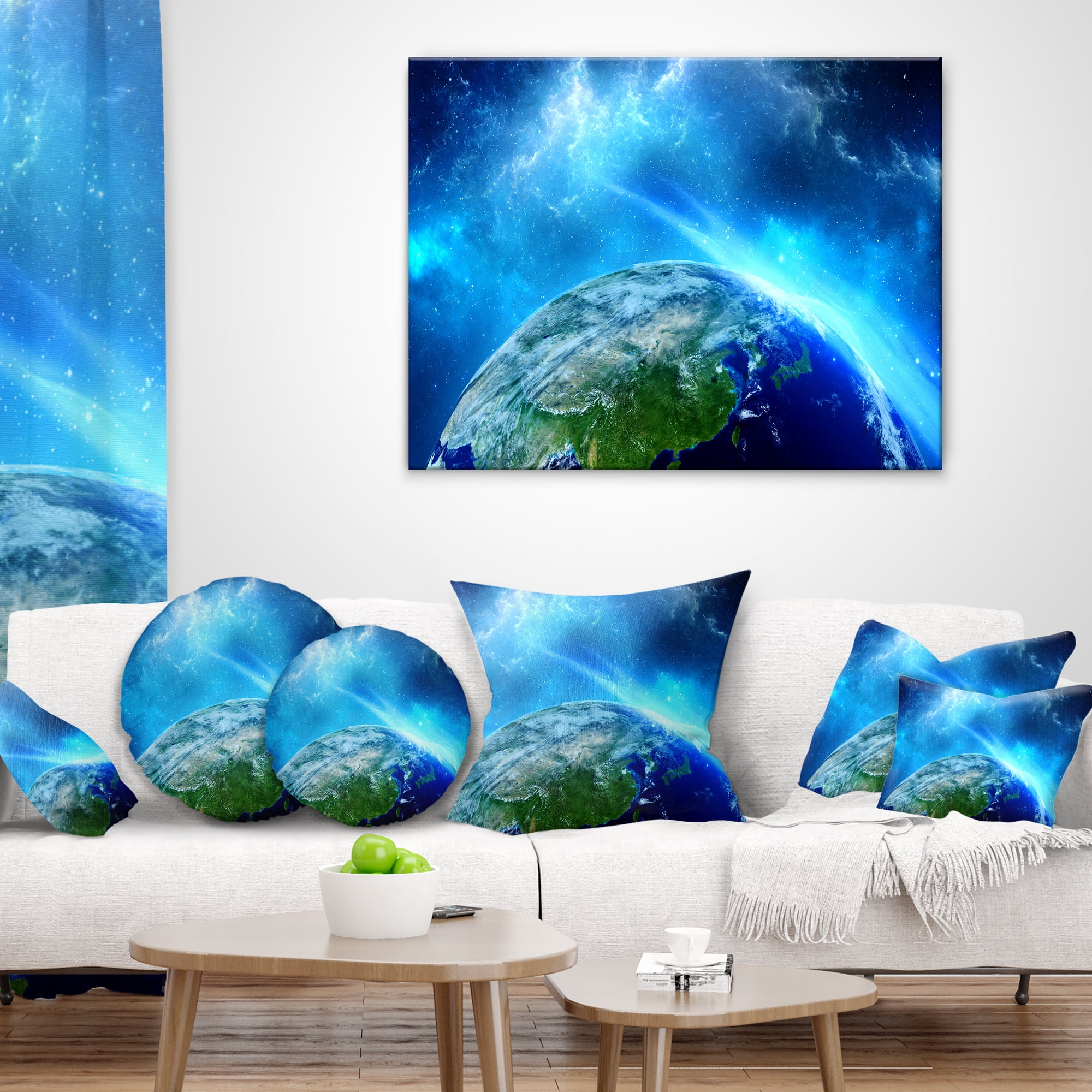 Designart Planet Earth in Universe - Contemporary Throw Pillow - 12x20